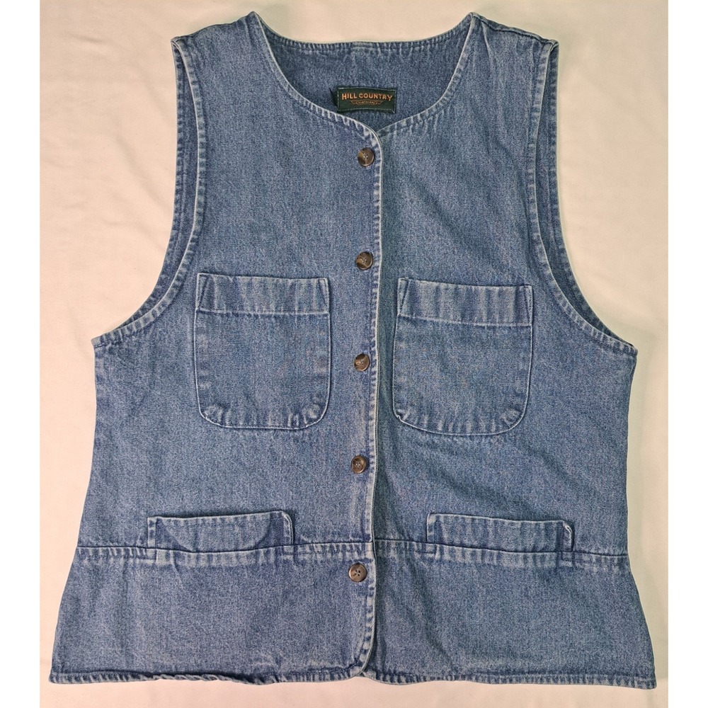 Hill Country Vtg Women's Med Denim Vest Western Retro 90's Boho Hippie Prairie